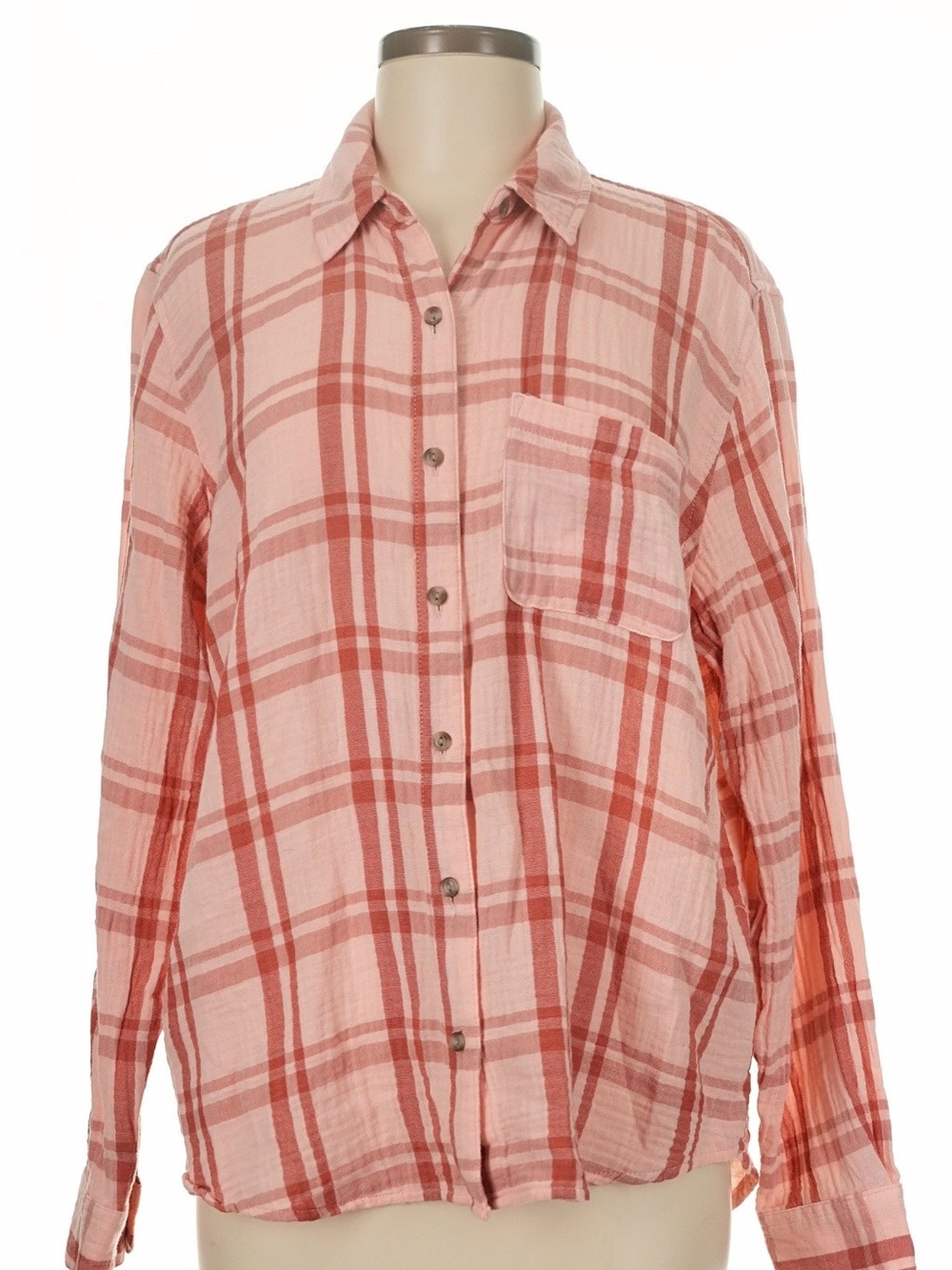Universal Thread Pink and Rust Striped Button-Up Shirt